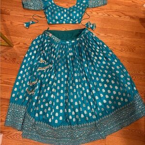 Teal Embroidered Lehenga Choli Set for Women